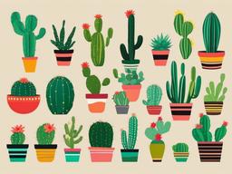 Cactus clipart - group of cacti in different shapes  