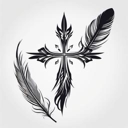 Cross and Feather Tattoo - Combination of a cross and feather.  simple vector tattoo,minimalist,white background