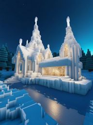 ice palace with glittering ice sculptures and frozen waterways - minecraft house ideas minecraft block style