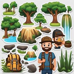 Backpacker and Waterfall Emoji Sticker - Discovering hidden waterfalls, , sticker vector art, minimalist design