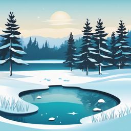 Frozen Pond Scene clipart - Tranquil frozen pond scene, ,vector color clipart,minimal