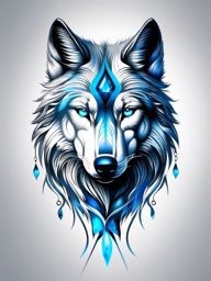 Wolf with Blue Eyes Tattoo,mesmerizing tattoo of a wolf with piercing blue eyes, symbol of depth and mystery. , color tattoo design, white clean background