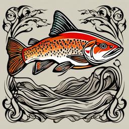 Brook Trout Tattoo-Bold and dynamic tattoo featuring a brook trout, capturing the beauty and elegance of this freshwater fish.  simple color vector tattoo