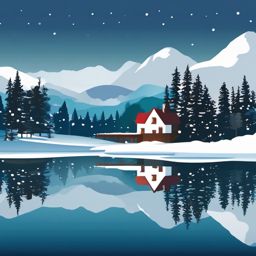 Snowy Lakeside clipart - Snowy lakeside with reflections, ,vector color clipart,minimal