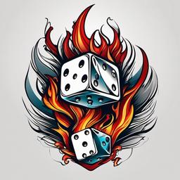 dice and flames tattoos  simple color tattoo,white background