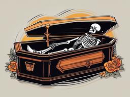 skeleton in coffin tattoo  simple vector color tattoo