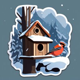 Snow-covered birdhouse sticker- Winter refuge, , sticker vector art, minimalist design