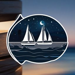 Moonlit sailing sticker- Nautical serenity, , sticker vector art, minimalist design