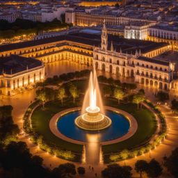 spanish plazas, with grand fountains, host vibrant gatherings in seville, spain. 