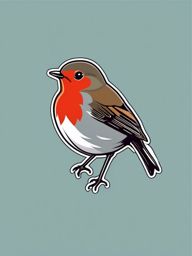 European Robin Sticker - A charming European robin with a red breast, ,vector color sticker art,minimal