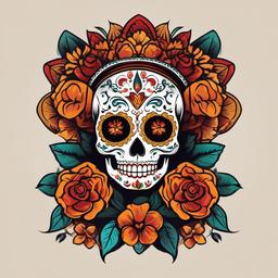 dia de los muertos skeleton tattoo  simple vector color tattoo