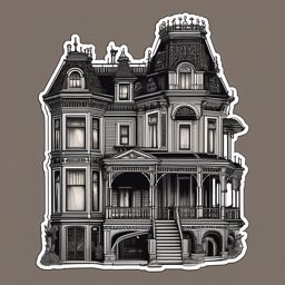 Victorian House Sticker - Embrace the intricate details and ornate charm of a Victorian house with this elegant sticker, , sticker vector art, minimalist design