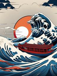 great wave kanagawa tattoo  simple color tattoo,white background,minimal