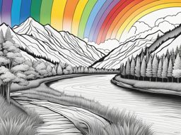 rainbow coloring pages - a rainbow stretches over a tranquil river in the mountains. 