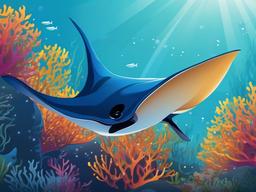 Manta Ray Cartoon - Cartoon of manta ray gliding through ocean  