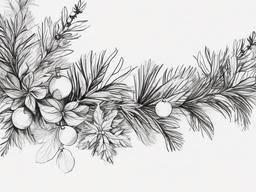 drawing of christmas garland  minimal rough sketch scribbles,doodles,black and white