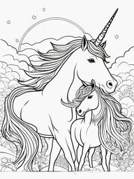 Unicorn Family Coloring Pages - Group of Unicorns Together in Unity  minimal black outline printable sheet, coloring page