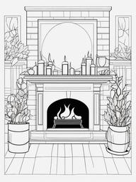 Cozy Fireplace Coloring Pages - Warm Gatherings on Autumn Nights  minimal black outline printable sheet, coloring page