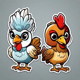 Polish Chicken and dumpo chicken cartoon - chicken with a unique feathered crest  cartoon sticker style