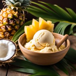 scoop of velvety coconut pineapple ice cream, with a tropical blend of flavors. 