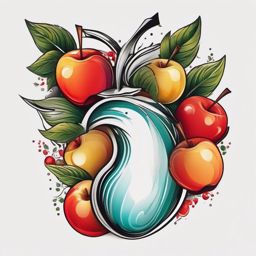 Apple with wings tattoo. Fruity flight of fancy.  color tattoo minimalist white background