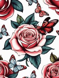 Rose and butterfly tattoo, Combining the grace of roses with the beauty of butterflies. , color tattoo design, clean white background