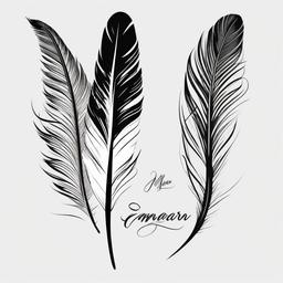 Feather and Name Tattoo - Combination of a feather and a name.  simple vector tattoo,minimalist,white background