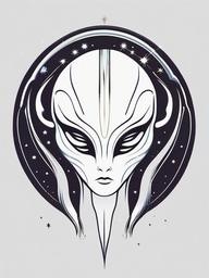Minimalist Tattoo Alien - Sleek and subtle, a minimalist approach to cosmic body art.  simple color tattoo,vector style,white background