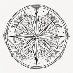 Nature Compass Tattoo - Compass tattoo inspired by nature.  simple vector tattoo,minimalist,white background