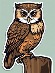 Owl Sticker - A wise owl perched on a tree branch. ,vector color sticker art,minimal