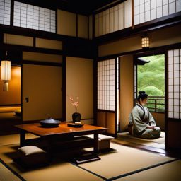 japanese ryokans, with tatami floors, offer traditional hospitality in kyoto, japan. 