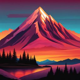 mountain clipart: majestic mountain standing tall against a colorful sunset. 