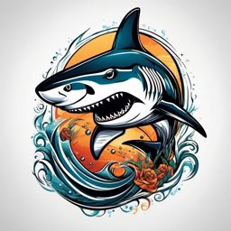 Shark tattoo: A powerful depiction of a shark in its element, embodying strength and fearlessness.  color tattoo style, minimalist, white background