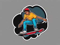 Skateboarding Ollie Sticker - Street skate trick, ,vector color sticker art,minimal