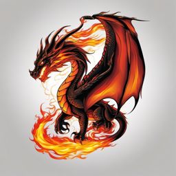 dragon tattoo with fire  simple color tattoo,white background