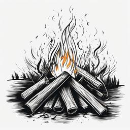 drawing of a campfire with flames  minimal rough sketch scribbles,doodles,black and white