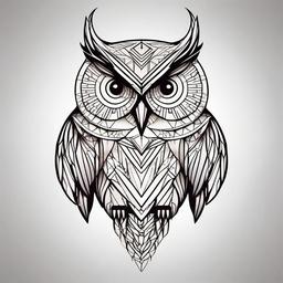 Geometric Owl Tattoo - Infuse geometric precision into your body art with a geometric owl tattoo.  simple color tattoo,vector style,white background