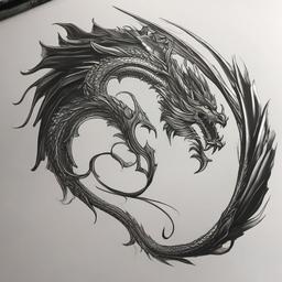 drawing of a silver dragon  minimal rough sketch scribbles,doodles,black and white