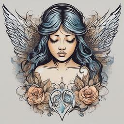 Tattoo Crying Angel-Exploring the emotional depth of celestial beauty with a tattoo featuring a crying angel, symbolizing empathy, compassion, and the beauty of vulnerability.  simple vector color tattoo