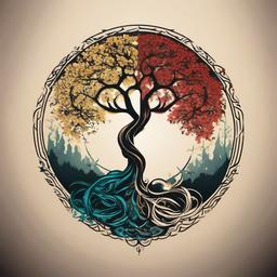 yin and yang tree tattoo  simple vector color tattoo