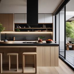 Japanese Zen Culinary Haven - Create a serene and minimalistic Japanese-inspired kitchen. , kitchen layout design ideas, multicoloured, photo realistic, hyper detail, high resolution,