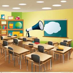 Megaphone clipart - megaphone in a classroom  vector clipart