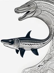 Mosasaur Tattoo - Highlight the aquatic beauty of the Mosasaur with a captivating and stylish tattoo.  simple vector color tattoo,minimal,white background