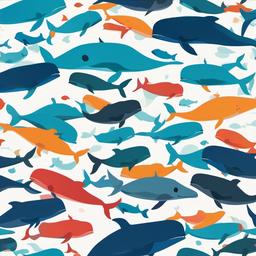 Whale clipart - a school of fish swimming around a whale  color,minimalist,vector clipart