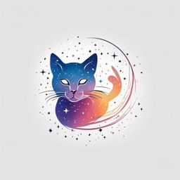 Playful cat constellation, a celestial arrangement of stars forming the outline of a mischievous feline.  colored tattoo style, minimalist, white background