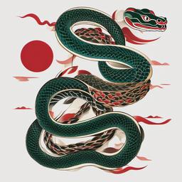 traditional japanese snake tattoo designs  simple color tattoo,white background,minimal