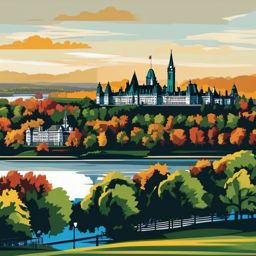 Ottawa clipart - Parliament Hill and Ottawa River,  color clipart, vector art