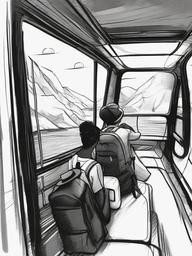 drawing of friends traveling together  minimal rough sketch scribbles,doodles,black and white