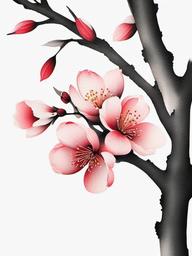 japanese style cherry blossom tattoo  simple color tattoo,white background,minimal