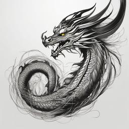 drawing of a golden dragon  minimal rough sketch scribbles,doodles,black and white